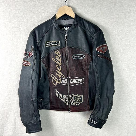 Harley Davidson Womens Leather Bomber Jacket Size Large Limited Edition No Cages - Picture 1 of 16